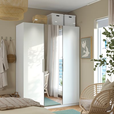 PAX / FORSAND/ÅHEIM Combinaison armoire, blanc/miroir, 150x60x201 cm