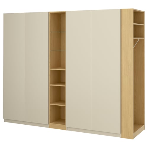 PAX / FORSAND Combinaison armoire, gris-beige gris-beige/motif chêne, 255x60x201 cm