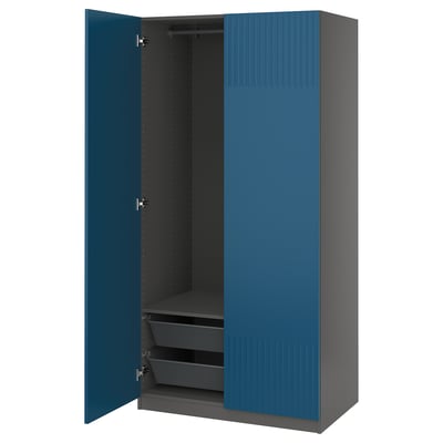 PAX / FYRUDDEN Combinaison armoire, gris foncé/bleu, 100x60x201 cm