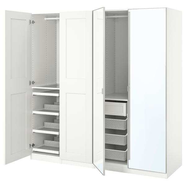 PAX / GRIMO/ÅHEIM Combinaison armoire, blanc/blanc miroir, 200x60x201 cm