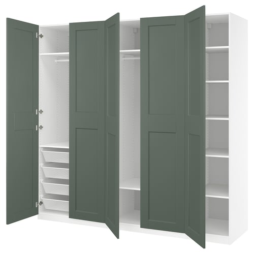 PAX / GRIMO Combinaison armoire, blanc/gris vert, 250x60x236 cm