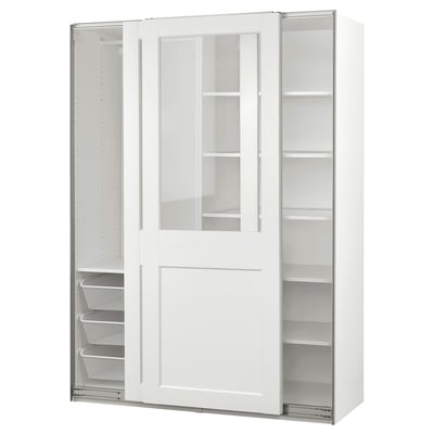PAX / GRIMO Combinaison armoire, blanc/verre transparent blanc, 150x66x201 cm