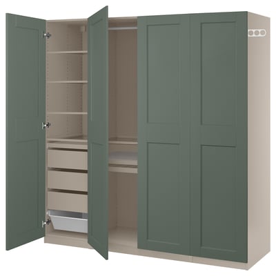 PAX / GRIMO Combinaison armoire, gris-beige/gris vert, 200x60x201 cm