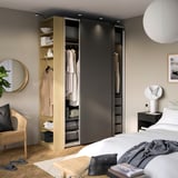 PAX / HASVIK Combinaison armoire, gris foncé gris foncé/motif chêne, 170x66x236 cm