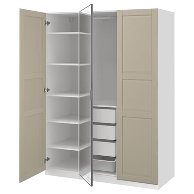 PAX / KAMMARTORP/TYSSEDAL Combinaison armoire, blanc miroir/gris gris-beige, 150x60x201 cm