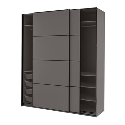 PAX / MEHAMN Armoire-penderie, gris foncé/double face gris foncé, 200x66x236 cm