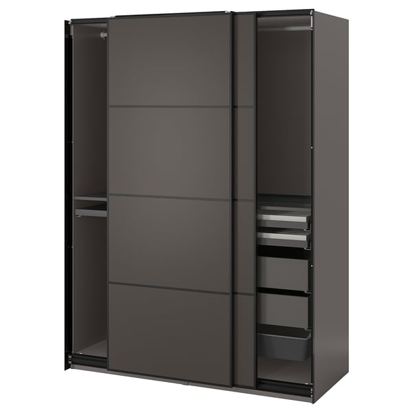 PAX / MEHAMN Armoire pte coul, gris foncé/double face gris foncé, 150x66x201 cm