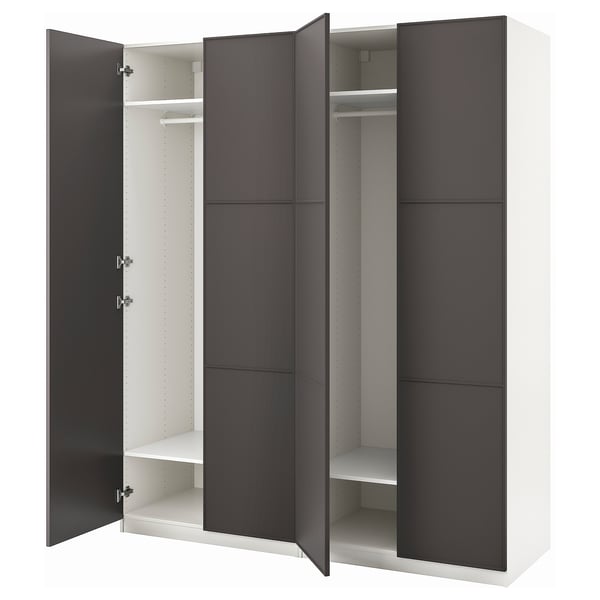 PAX / MERÅKER Armoire-penderie, blanc/gris foncé, 200x60x236 cm