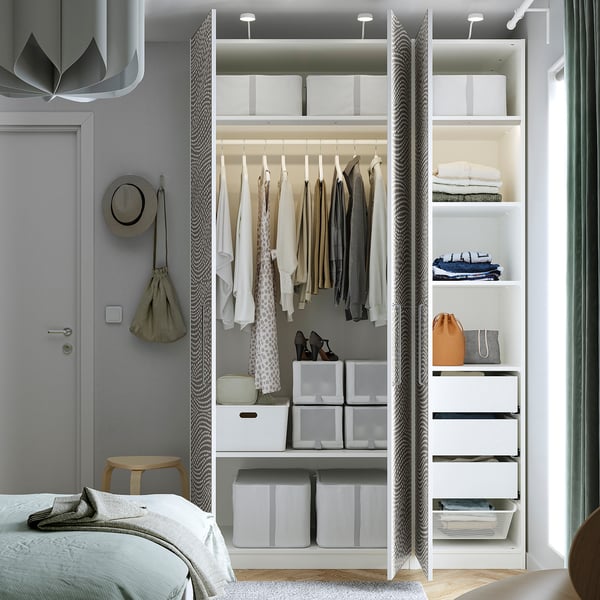 PAX / MISTUDDEN Combinaison armoire, blanc/gris à motifs, 150x60x236 cm