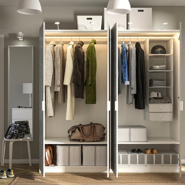 PAX / MISTUDDEN Combinaison armoire, blanc/gris à motifs, 200x60x201 cm