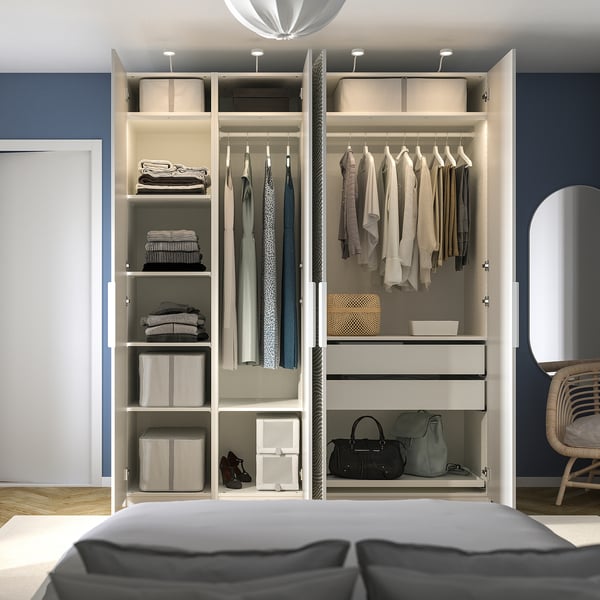 PAX / MISTUDDEN Combinaison armoire, blanc/gris à motifs, 200x60x236 cm