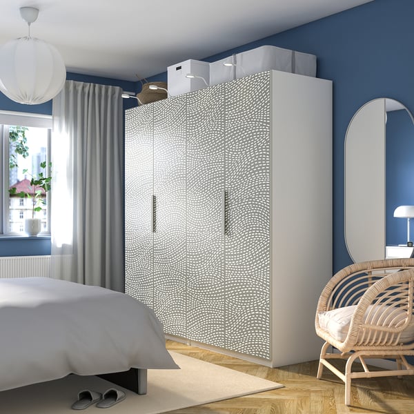 PAX / MISTUDDEN Combinaison armoire, blanc/gris à motifs, 200x60x201 cm