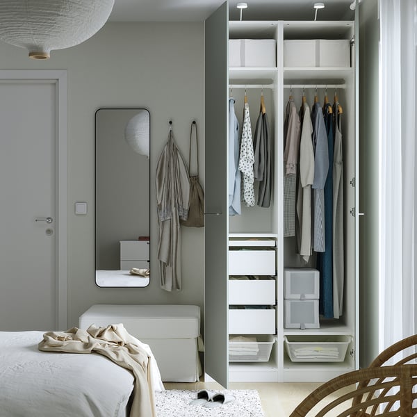 PAX / REINSVOLL Combinaison armoire, blanc/gris vert, 100x60x236 cm