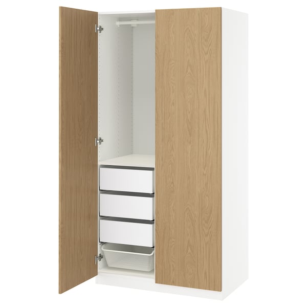 PAX / STORKLINTA Combinaison armoire, blanc/motif chêne, 100x60x201 cm