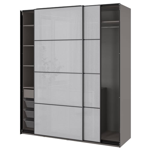 PAX / SVARTISDAL Combinaison armoire, gris foncé/blanc effet papier, 200x66x236 cm