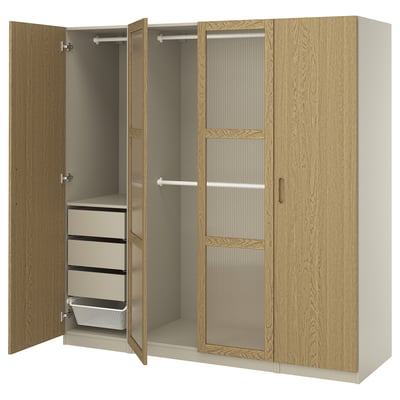 PAX / TONSTAD Combinaison armoire, gris-beige/plaqué chêne verre, 200x60x201 cm