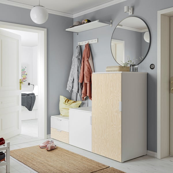PLATSA Armoire 2 portes+2 tiroirs, blanc Kalbåden/effet pin blanc FONNES, 180x57x123 cm