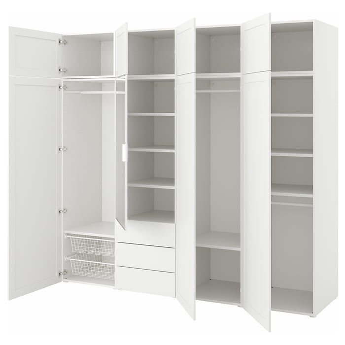 PLATSA armoire avec 8 portes et 3 tiroirs, blanc miroir en verre