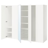 PLATSA Armoire-penderie 5 portes, blanc miroir en verre STRAUMEN/blanc FONNES, 220x57x181 cm