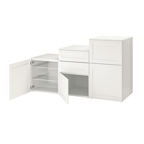 PLATSA Élément avec portes et tiroirs, blanc/Sannidal blanc, 180x57x103 cm