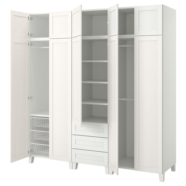 PLATSA Penderie av 10 portes+3 tiroirs, blanc/SANNIDAL blanc, 220x57x231 cm
