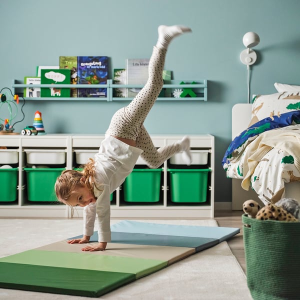 PLUFSIG Tapis de gymnastique pliant, bleu/vert, 78x185 cm