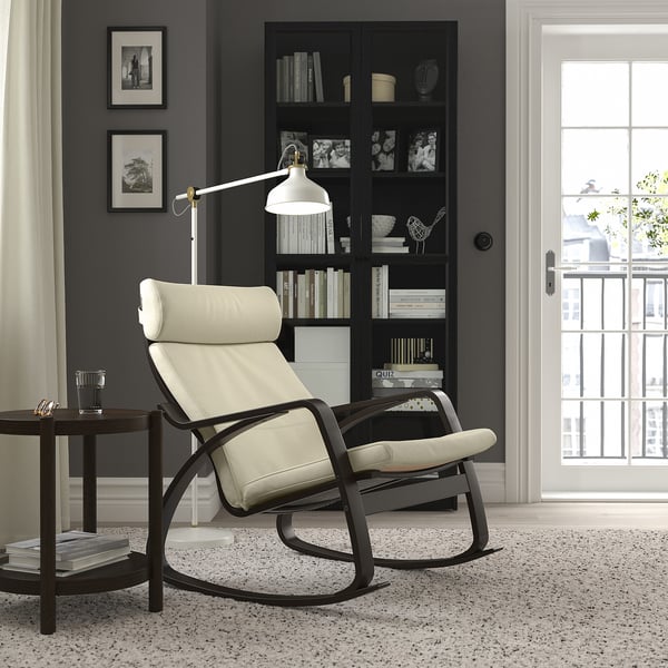 POÄNG Fauteuil à bascule, brun noir/Glose coquille d'oeuf