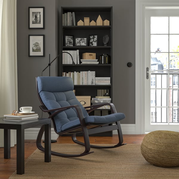 POÄNG Fauteuil à bascule, brun noir/Gunnared bleu