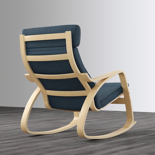 POÄNG Fauteuil à bascule, plaqué bouleau/Hillared bleu foncé
