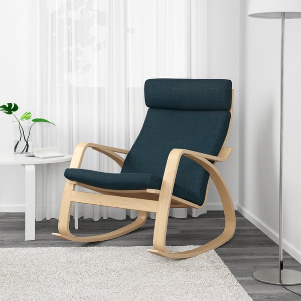 POÄNG Fauteuil à bascule, plaqué bouleau/Hillared bleu foncé
