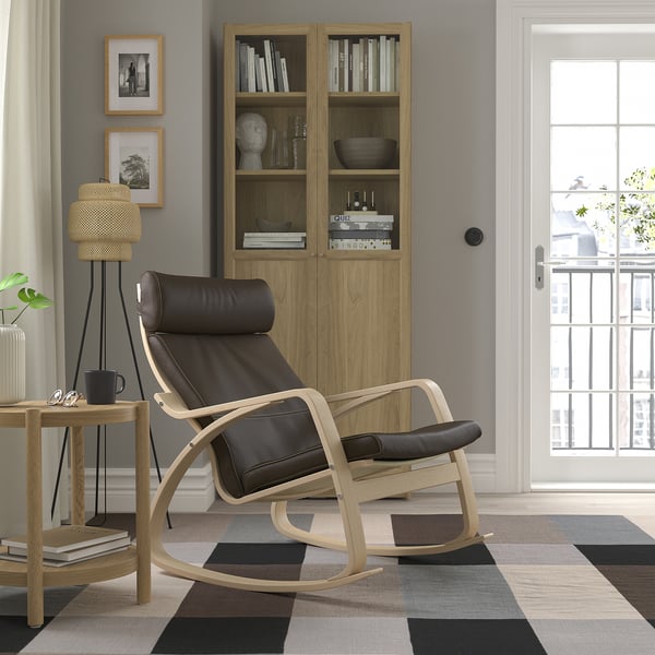 POÄNG Fauteuil à bascule, plaqué chêne blanchi/Glose brun foncé