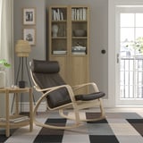 POÄNG Fauteuil à bascule, plaqué chêne blanchi/Glose brun foncé