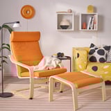 POÄNG Fauteuil avec repose-pieds, plaqué bouleau/Knisa orange vif