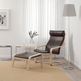 POÄNG Fauteuil avec repose-pieds, plaqué chêne blanchi/Glose brun foncé
