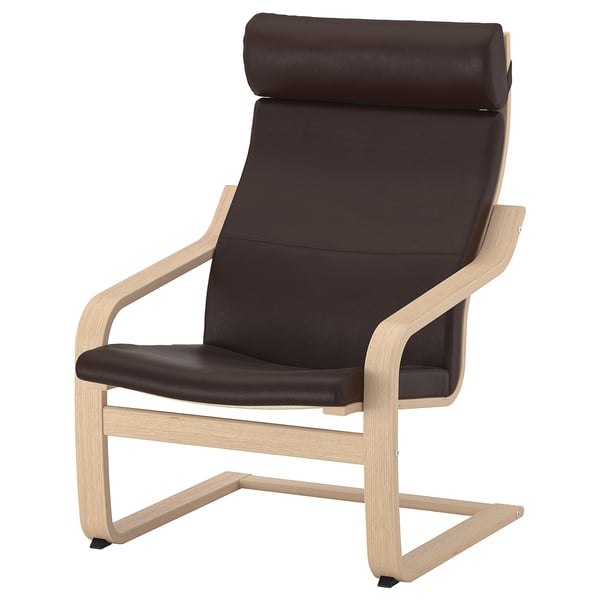 POÄNG Fauteuil avec repose-pieds, plaqué chêne blanchi/Glose brun foncé