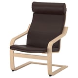 POÄNG Fauteuil avec repose-pieds, plaqué chêne blanchi/Glose brun foncé