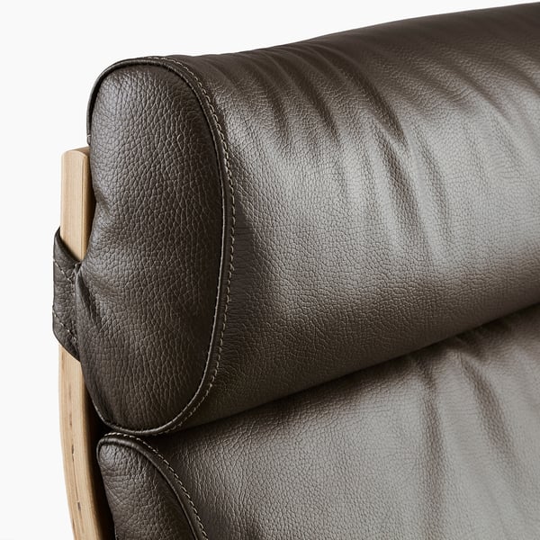 POÄNG Fauteuil avec repose-pieds, plaqué chêne blanchi/Glose brun foncé