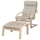 POÄNG Fauteuil avec repose-pieds, plaqué chêne blanchi/Gunnared beige