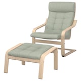 POÄNG Fauteuil avec repose-pieds, plaqué chêne blanchi/Gunnared vert clair