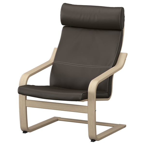 POÄNG Fauteuil, plaqué chêne blanchi/Glose brun foncé