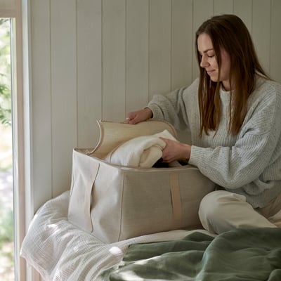 PURRPINGLA Sac de rangement, textile/beige, 34x51x28 cm