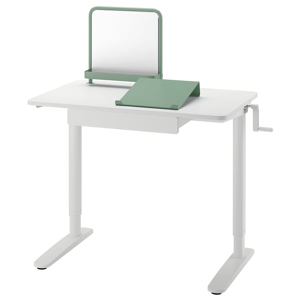 RELATERA Combinaison bureau assis/debout, blanc/gris-vert clair, 90x60 cm