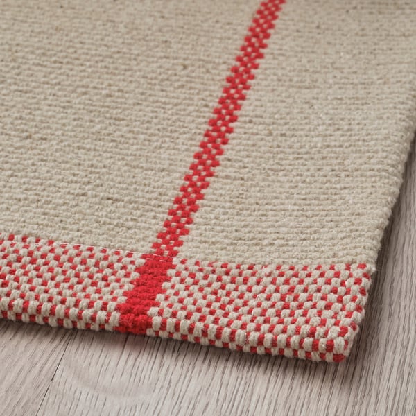 RIDSTIG Tapis tissé à plat, blanc cassé/rouge, 170x240 cm