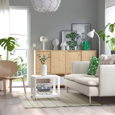 RIDSTIG Tapis tissé à plat, blanc cassé/vert, 133x195 cm
