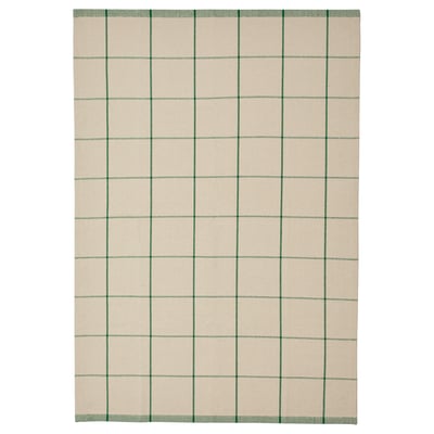 RIDSTIG Tapis tissé à plat, blanc cassé/vert, 133x195 cm