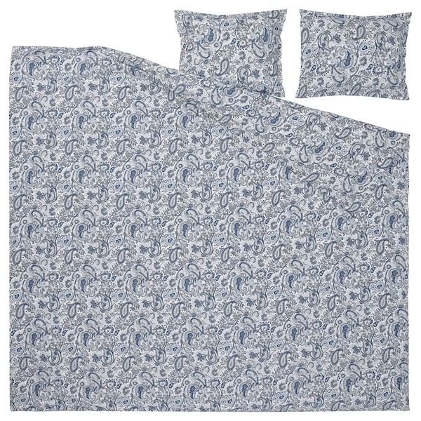 RODGERSIA Housse de couette et 2 taies, bleu/blanc, 240x220/50x60 cm