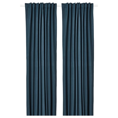 ROSENMANDEL Rideaux assombrissants, 2 pièces, bleu foncé/ruflette, 135x300 cm