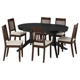 ROSENTORP / NÄSINGE Table et 6 chaises, noir/Kilanda beige clair teinté brun foncé, 160/215x110 cm