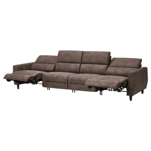 RULLERUM Canapé 4 pl av 2 relax électriques, Tornarp gris-brun foncé