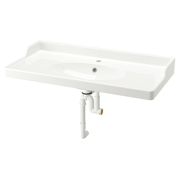 RUTSJÖN Vasque avec siphon, blanc, 102x49 cm